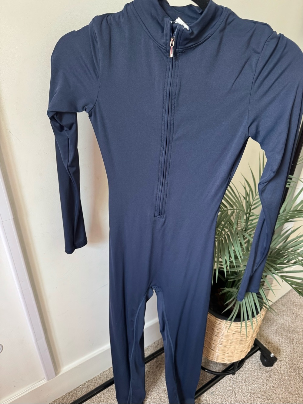 Blue Long Sleeve Zip Front Activewear Jumpsuit | Sculpting One Piece Size S - Picture 4 of 4